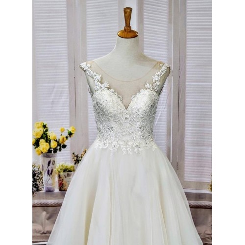 Ball Gown V-neck with Delicate Lace Appliqué Straps Wedding Dress -  LV-1798OM