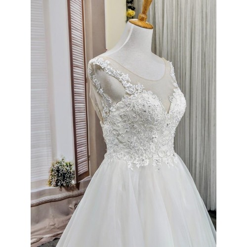 Ball Gown V-neck with Delicate Lace Appliqué Straps Wedding Dress -  LV-1798OM