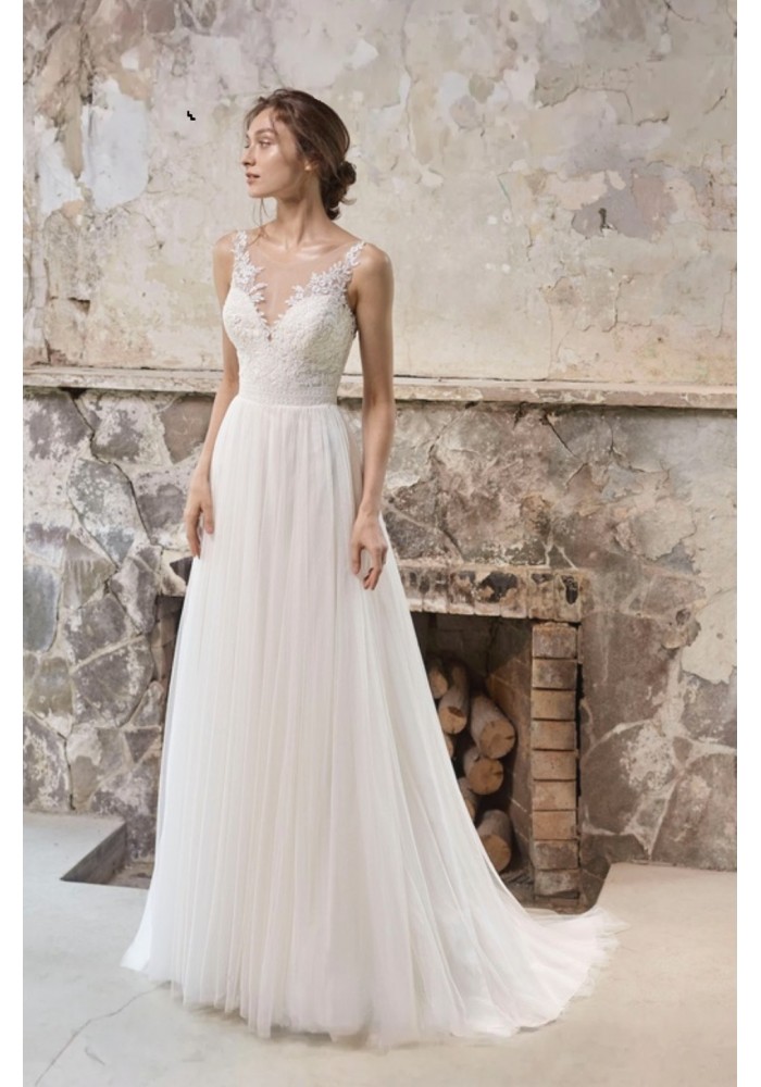 A-line Tank Top Lacy Tulle Wedding Dress - LV-2021OC
