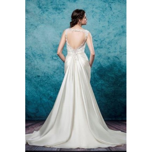 Fitted & Flare Jewel Neckline Sleeveless Wedding Dress - LV-3195OM