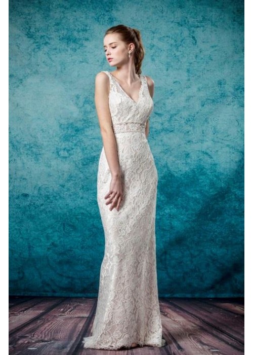 Sheath V shape Neckline Sleeveless Wedding Dress - LV-3214OM