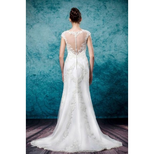 Sheath Jewel Neckline Cape Sleeve Wedding Dress - LV-3234OM