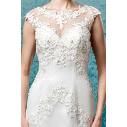 Sheath Jewel Neckline Cape Sleeve Wedding Dress - LV-3234OM