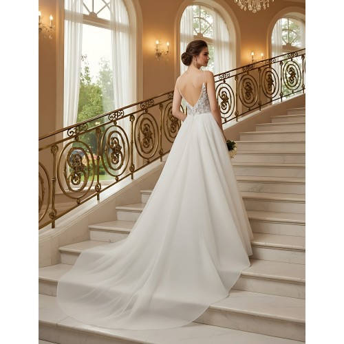 A-Line Chic Glitter Tulle  V-Neck Spaghetti Straps Wedding Dress - LV-A2003