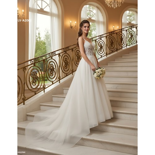 A-Line Chic Glitter Tulle  V-Neck Spaghetti Straps Wedding Dress - LV-A2003