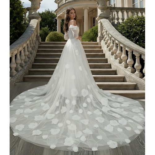 Wedding Dress -Luxury Embroidery Beaded 3-D Floral Laces A-Line- LV-A2007OS