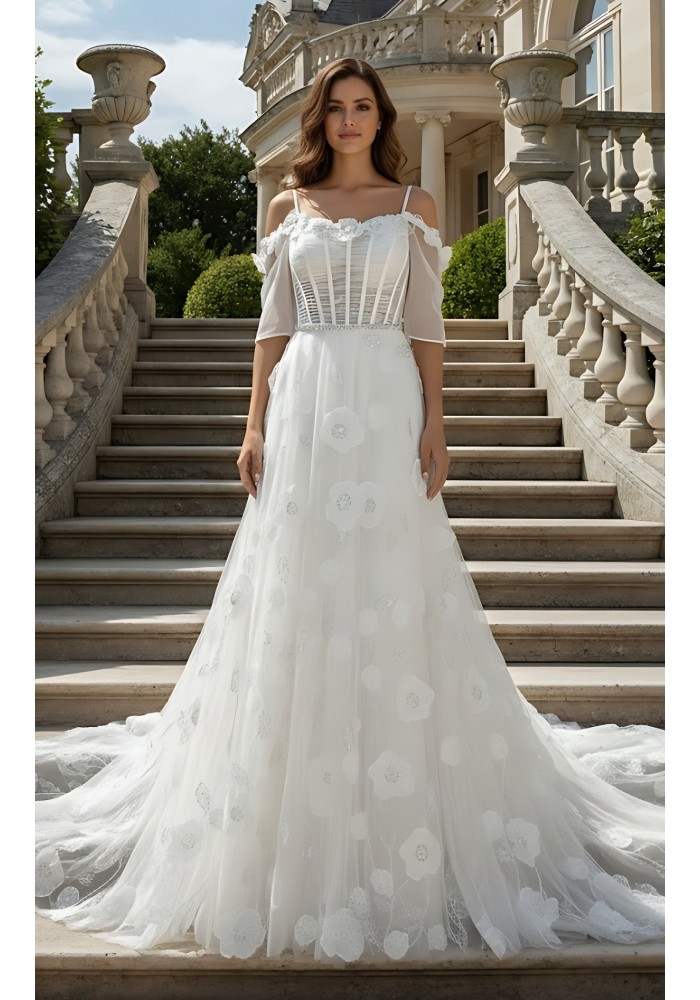 Wedding Dress -Luxury Embroidery Beaded 3-D Floral Laces A-Line- LV-A2007OS