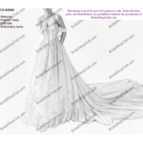 Crepe Corset and Vintage Tulle A-line with Off-Shoulder Straps Wedding Dress - LV-A5008