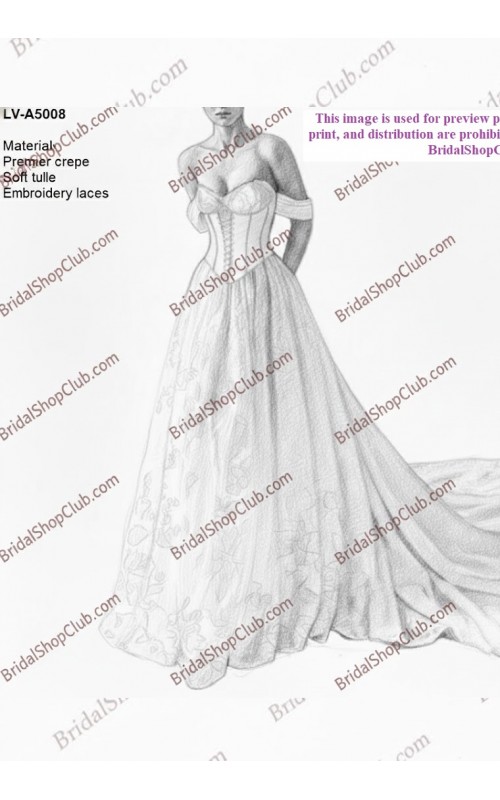 Crepe Corset and Vintage Tulle A-line with Off-Shoulder Straps Wedding Dress - LV-A5008