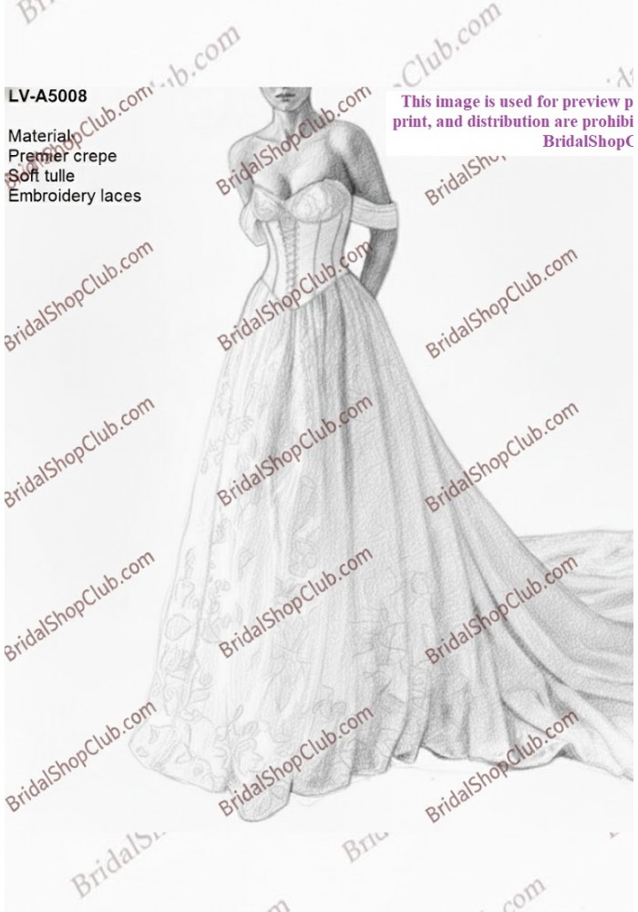 Crepe Corset and Vintage Tulle A-line with Off-Shoulder Straps Wedding Dress - LV-A5008