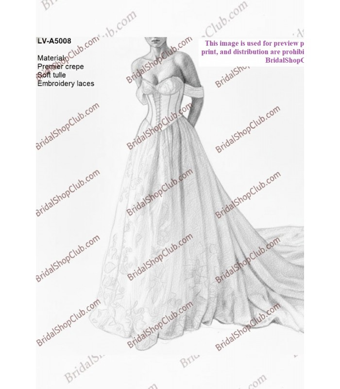 Crepe Corset and Vintage Tulle A-line with Off-Shoulder Straps Wedding Dress - LV-A5008