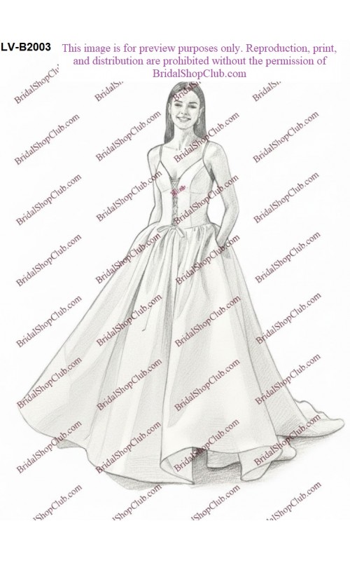 Contemporary Satin Ball Gown with Corset Detail and Pockets - LV-B2003