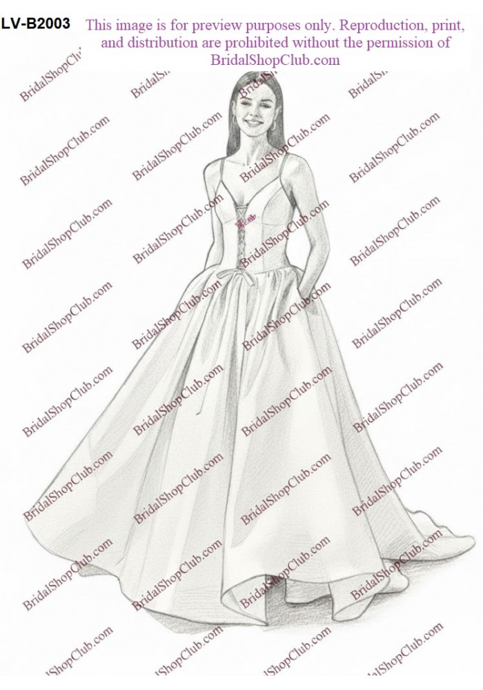 Contemporary Satin Ball Gown with Corset Detail and Pockets - LV-B2003