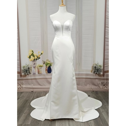 Fitted and Flair - Satin Wedding Dress with Detachable Bow and Overlay - LV-M1002