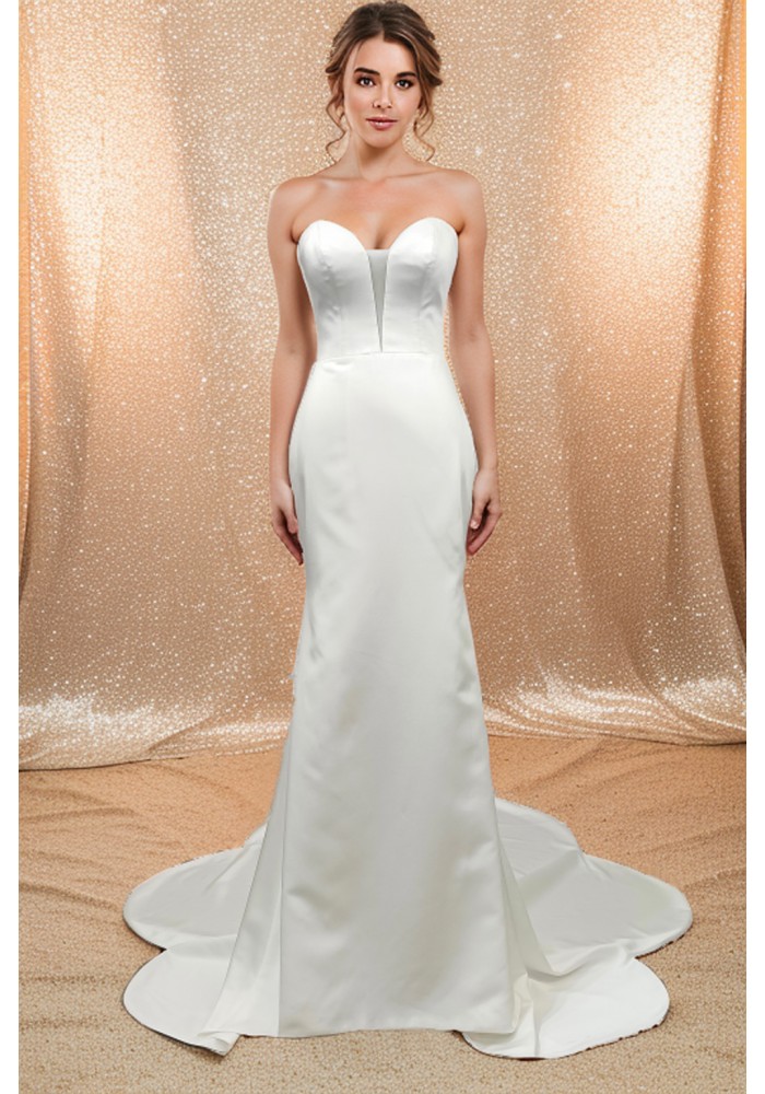 Fitted and Flair - Satin Wedding Dress with Detachable Bow and Overlay - LV-M1002