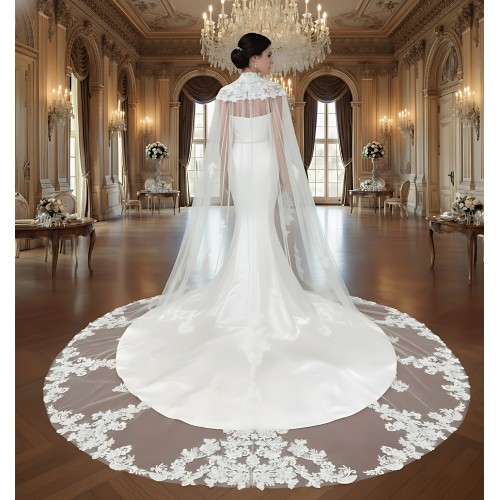 Glossy Satin Sleeveless Plunge V Mermaid Wedding Dress with Detachable Balloon Sleeves - LV-M1003