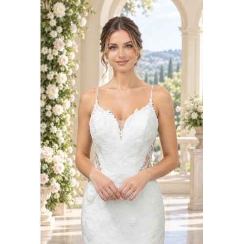 Luxury Beaded Floral Lace Mermaid Gown with Spaghetti Straps, Plunging V-Neck, and Dramatic Low Back - LV-M2004 Luxury Beaded Floral Lace Mermaid Gown with Spaghetti Straps, Plunging V-Neck, and Dramatic Low Back - LV-M2004