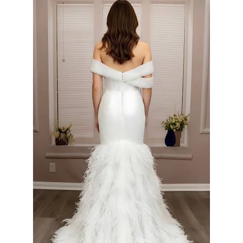 Wedding Dress - Beaded and Sequined Tulle Mermaid with Feather Skirt-  LV-M5002F