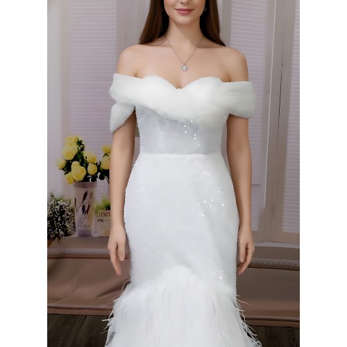 Wedding Dress - Beaded and Sequined Tulle Mermaid with Feather Skirt-  LV-M5002F