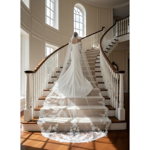 Ethereal Crepe Mermaid Gown with 3-D Floral Laces Accent Off-Shoulder Straps- LV-M6006