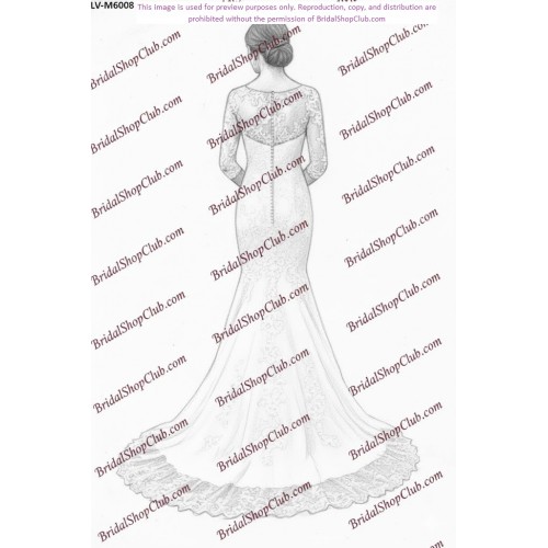 Lace Applique High-Low Tulle Mermaid Wedding Dress with 3-quarter Fitted Sheer Sleeves- LV-M6008