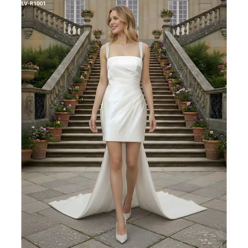 Wedding Dress - Satin Pleated Mini Skirt with Detachable Train - LV-R1001