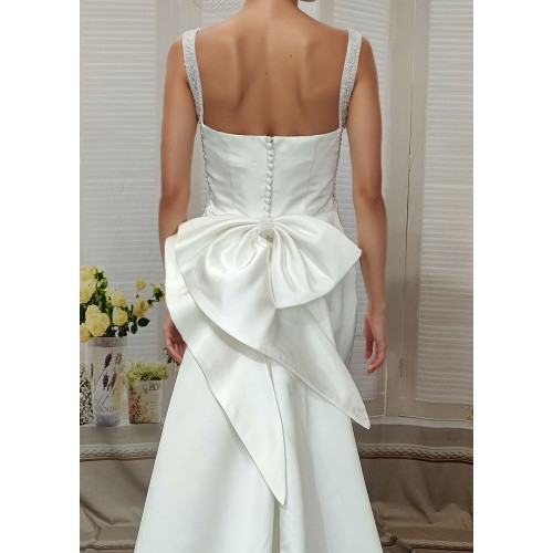 Wedding Dress - Satin Pleated Mini Skirt with Detachable Train - LV-R1001