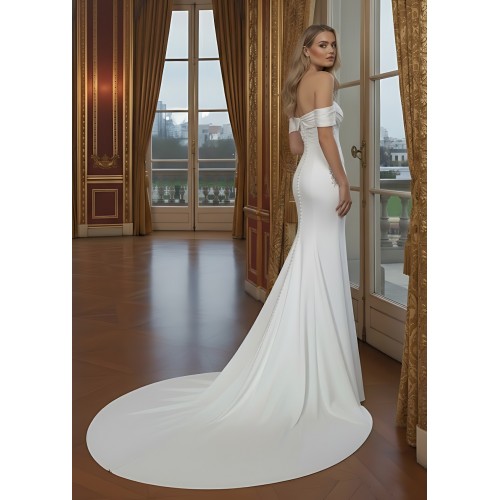 Wedding Dress - Satin Rhinnestone Floral Laces Fitted & Flair with Detachable Overskirt - LV-S1002