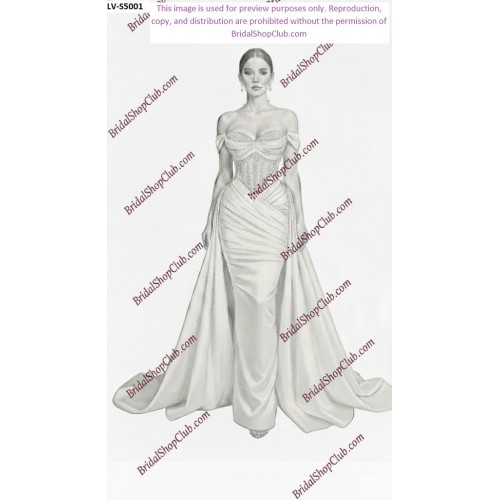 Opulent Convertible Matte Satin Sheath Gown with Sheer Corset Bodice and Detachable Overskirt -LV-S5001