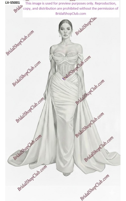 Opulent Convertible Matte Satin Sheath Gown with Sheer Corset Bodice and Detachable Overskirt -LV-S5001