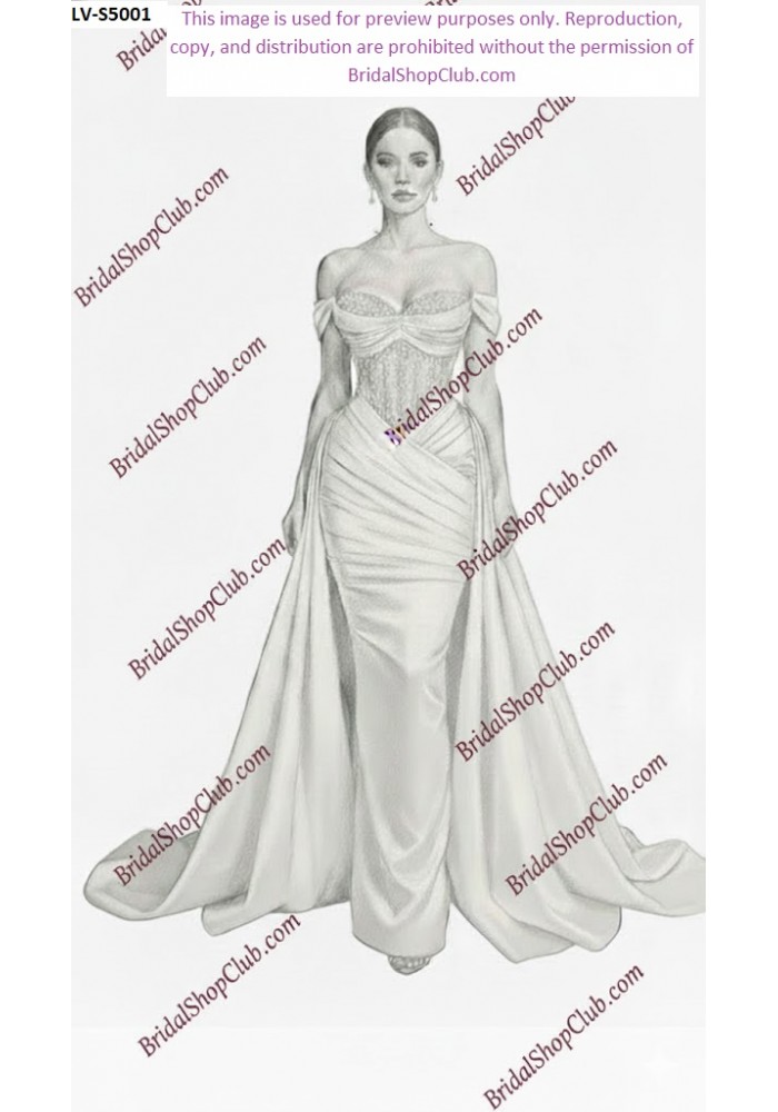 Opulent Convertible Matte Satin Sheath Gown with Sheer Corset Bodice and Detachable Overskirt -LV-S5001