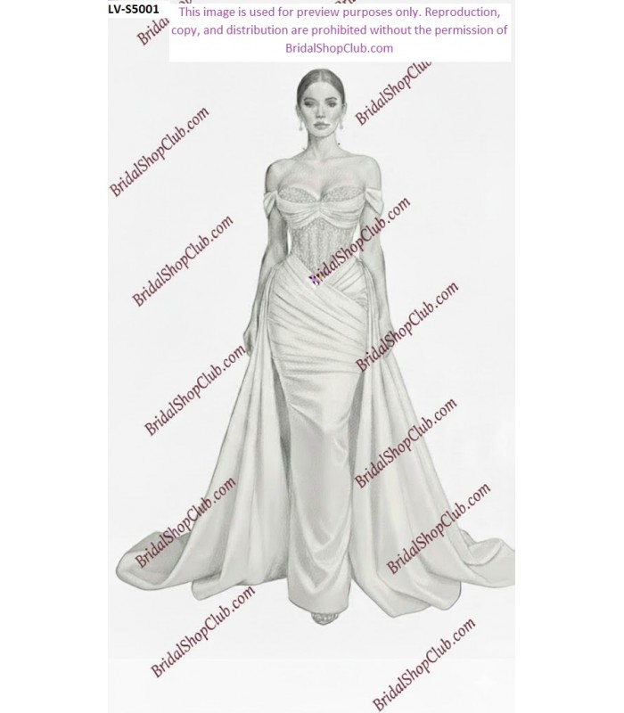 Opulent Convertible Matte Satin Sheath Gown with Sheer Corset Bodice and Detachable Overskirt -LV-S5001