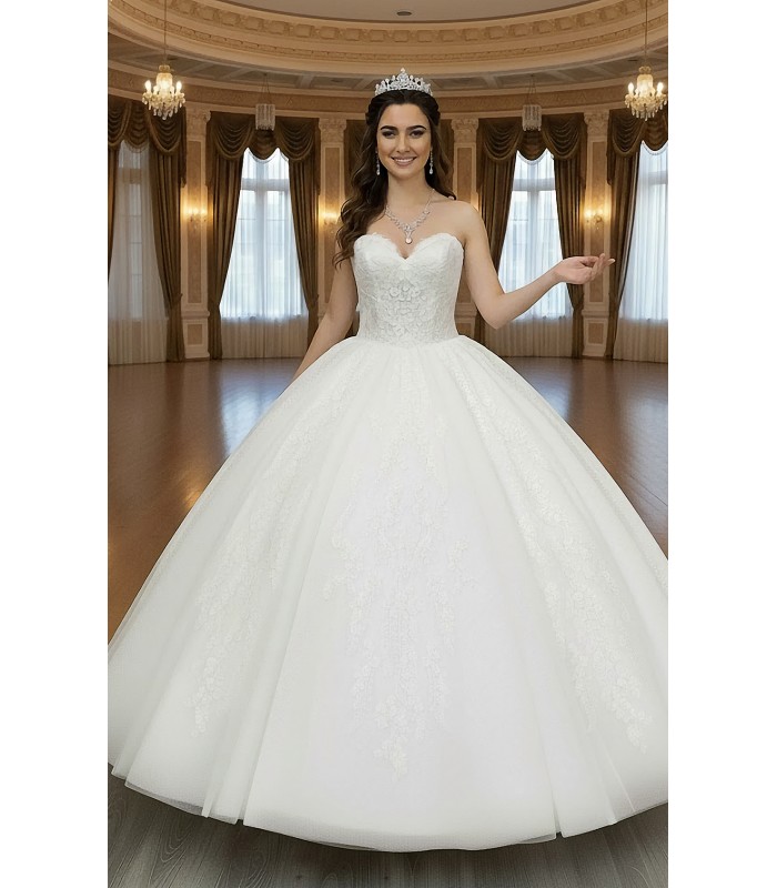 Ball Gown -Heavy Beaded and Sequined Floral Lace Appliqued Tulle Wedding Dress - MO-B1001