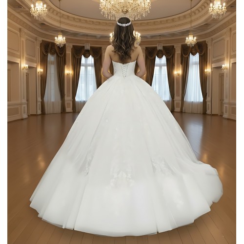 Ball Gown -Heavy Beaded and Sequined Floral Lace Appliqued Tulle Wedding Dress - MO-B1001