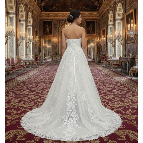 Ball Gown -Heavy Beaded and Sequined Floral Lace Appliqued Tulle Wedding Dress - MO-B1001