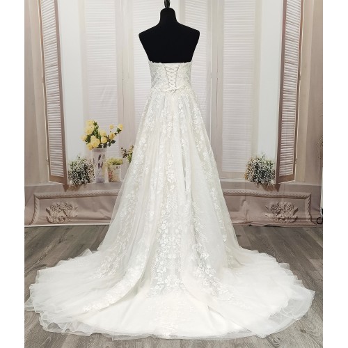 Ball Gown -Heavy Beaded and Sequined Floral Lace Appliqued Tulle Wedding Dress - MO-B1001