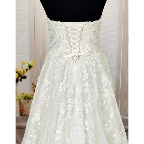 Ball Gown -Heavy Beaded and Sequined Floral Lace Appliqued Tulle Wedding Dress - MO-B1001