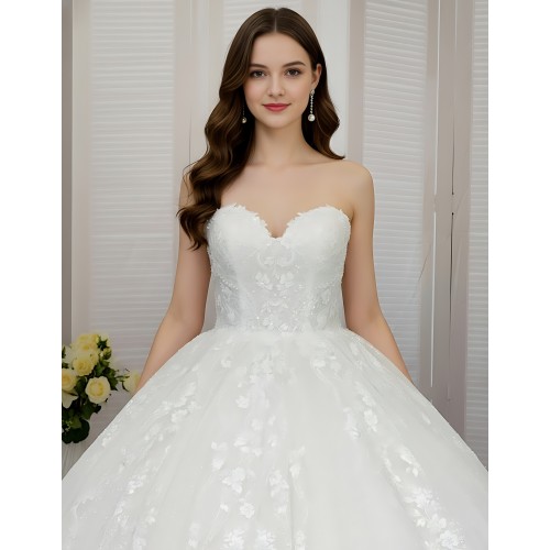 Ball Gown -Heavy Beaded and Sequined Floral Lace Appliqued Tulle Wedding Dress - MO-B1001