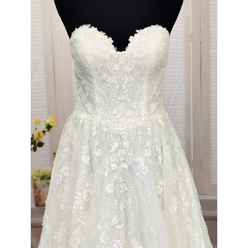 Ball Gown -Heavy Beaded and Sequined Floral Lace Appliqued Tulle Wedding Dress - MO-B1001