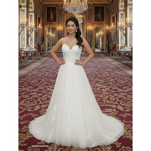 Ball Gown -Heavy Beaded and Sequined Floral Lace Appliqued Tulle Wedding Dress - MO-B1001