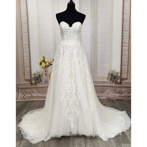 Ball Gown -Heavy Beaded and Sequined Floral Lace Appliqued Tulle Wedding Dress - MO-B1001