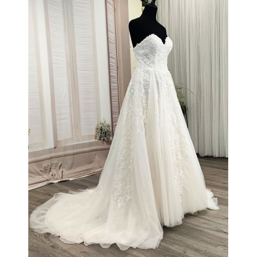 Ball Gown -Heavy Beaded and Sequined Floral Lace Appliqued Tulle Wedding Dress - MO-B1001