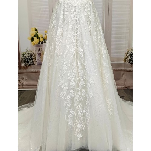 Ball Gown -Heavy Beaded and Sequined Floral Lace Appliqued Tulle Wedding Dress - MO-B1001