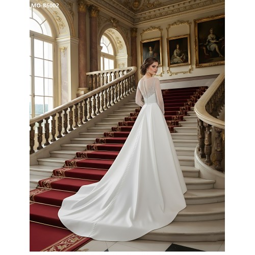 Ball Gown Beaded Linear and Floral Lace Appliqued Tulle and Satin Wedding Dress - MO-B6002