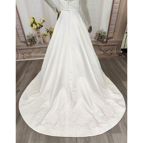 Ball Gown Beaded Linear and Floral Lace Appliqued Tulle and Satin Wedding Dress - MO-B6002