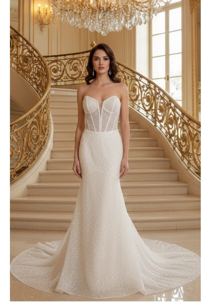 Strapless Sweetheart Dazzling Beaded and Sequined Fitted N Flare Wedding Gown  - MO-F1008