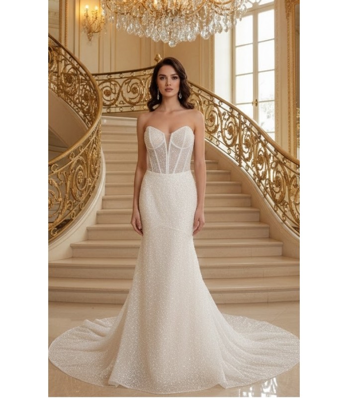 Strapless Sweetheart Dazzling Beaded and Sequined Fitted N Flare Wedding Gown  - MO-F1008