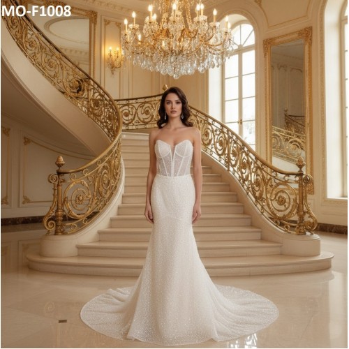 Strapless Sweetheart Dazzling Beaded and Sequined Fitted N Flare Wedding Gown  - MO-F1008