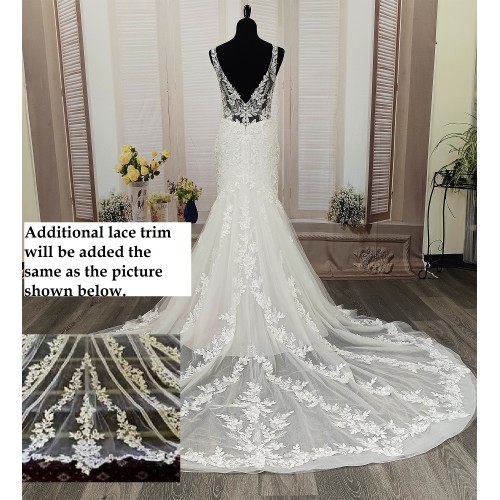 Mermaid Beaded Floral Lace Appliqued Tulle  Wedding Dress - MO-M3001