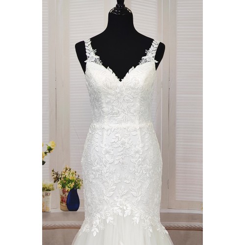 Mermaid Beaded Floral Lace Appliqued Tulle  Wedding Dress - MO-M3001